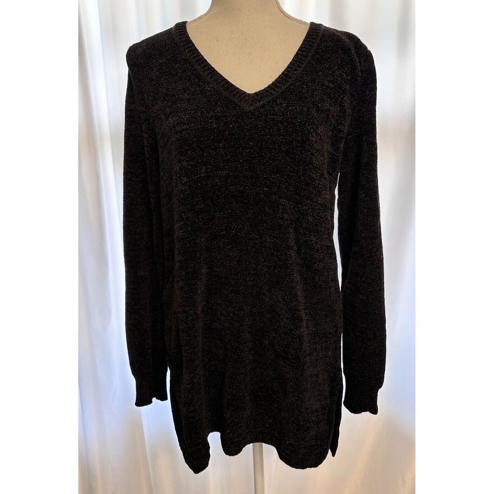 New Apt 9 Sweater Size M Black V-neck Long Sleeve Knit Soft Pullover